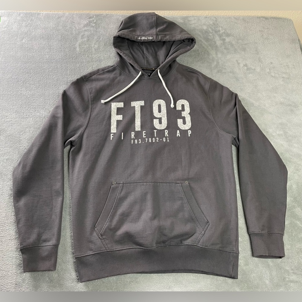 Firetrap Hoodie Mens XL Gray Graphic Print Pullover FT93 Skater Casual 93